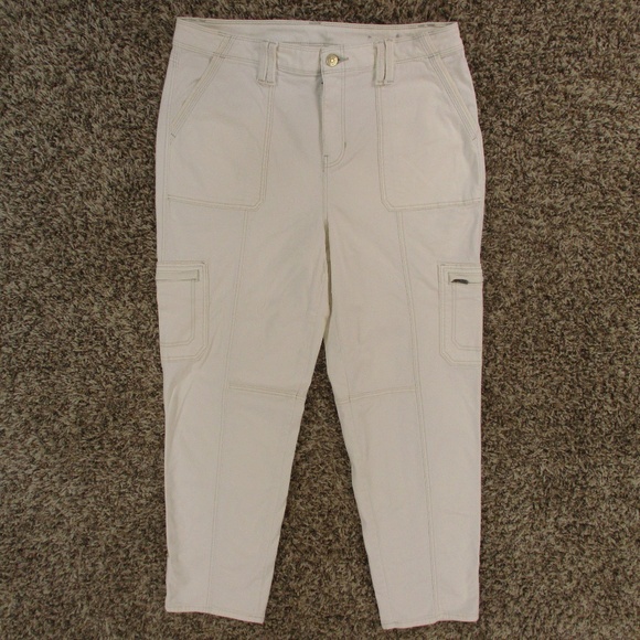 Chico's Pants Women's 1.5 Ivory White Cargo Center Seam‎ Roll Up Stretch - Picture 1 of 6
